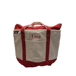 Land's End Canvas Medium Red Boat Tote Bag 16" x 13" Zip 5-Pouch LISA